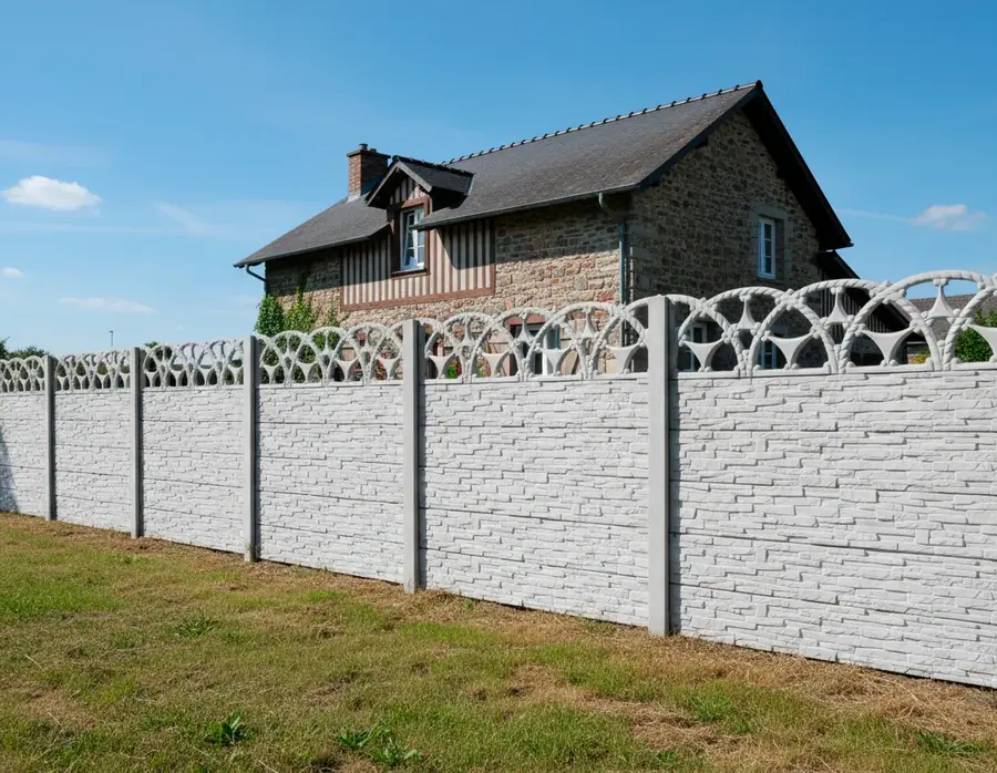Wall with an openwork vine-arch top on a stone-finish body