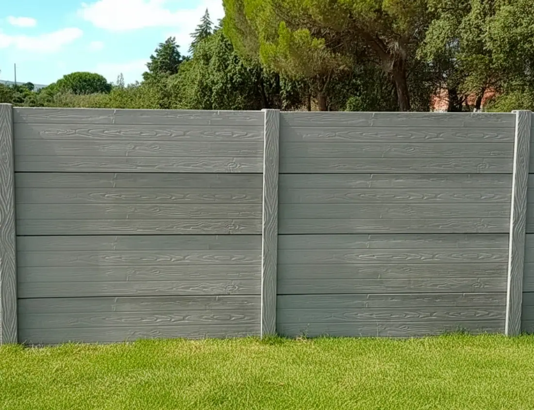 Grey concrete wall of medium height in a garden