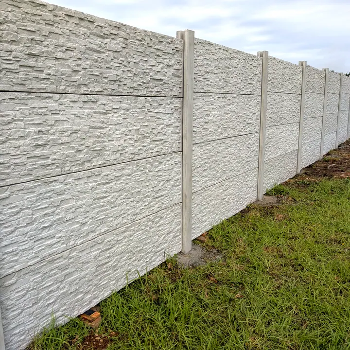 A long run of precast concrete wall in grey Alpine, on one of our sites